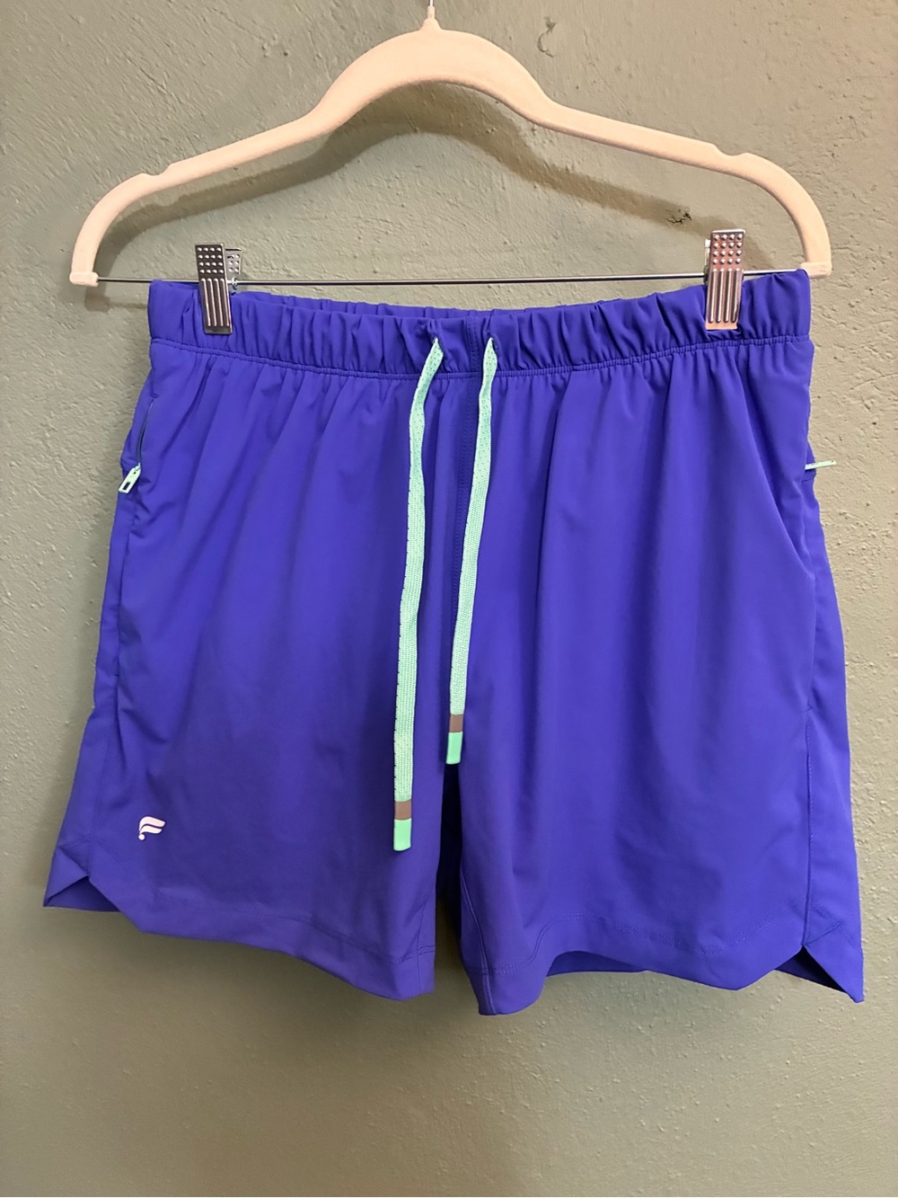Fabletics Women's Purple Athletic Shorts with Aqua Drawstring